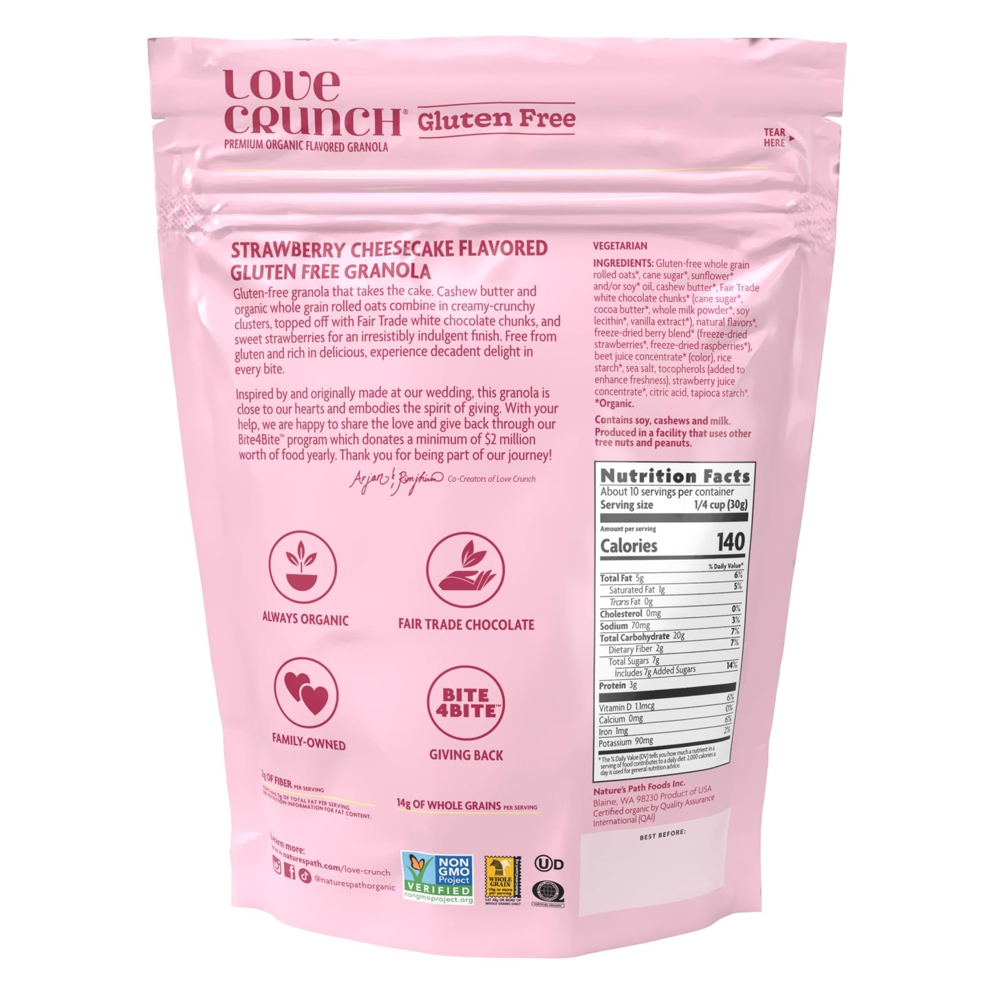 Love Crunch Organic Strawberry Cheesecake Gluten Free Granola, 11 oz (Pack of 1), Non-GMO, Fair Trade, by Nature's Path
