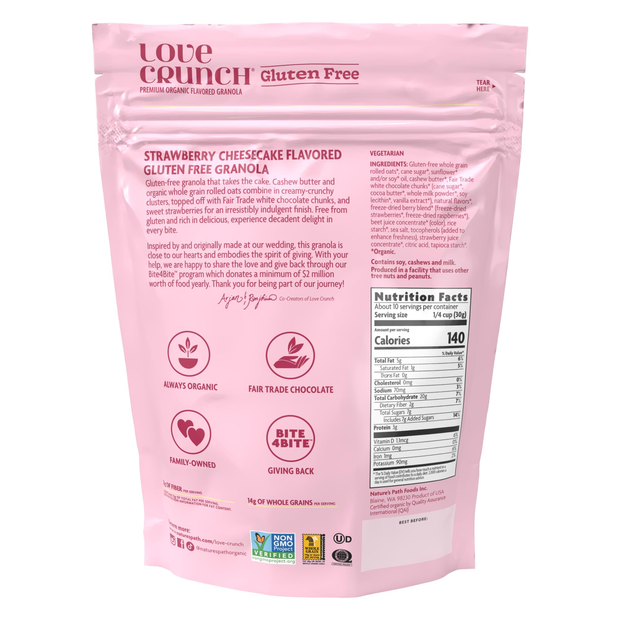 Love Crunch Organic Strawberry Cheesecake Gluten Free Granola, 11 oz (Pack of 1), Non-GMO, Fair Trade, by Nature's Path