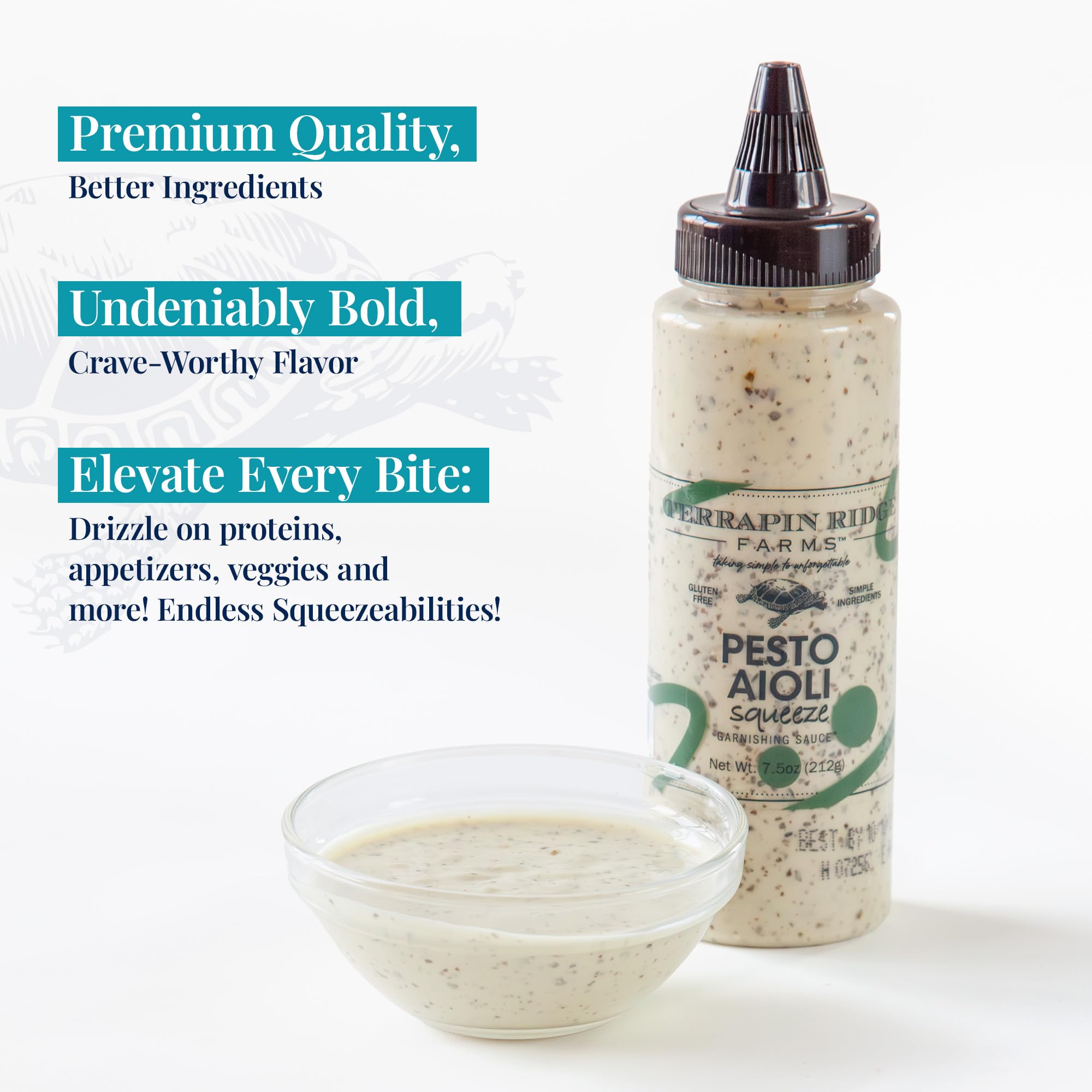 Terrapin Ridge Farms Pesto Aioli Garnishing Sauce - Gluten-Free, Keto-Friendly, Low Carb, Low Sugar -7.5 Oz Squeeze Bottle (Pack of 2)