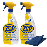 Zep Plus Foaming Kitchen Cleaner 32 oz (2 Units) & a Blue Microfiber Rag ECBD024-2-Pack No-Streak Cleaner for Kitchen Countertops Backsplashes