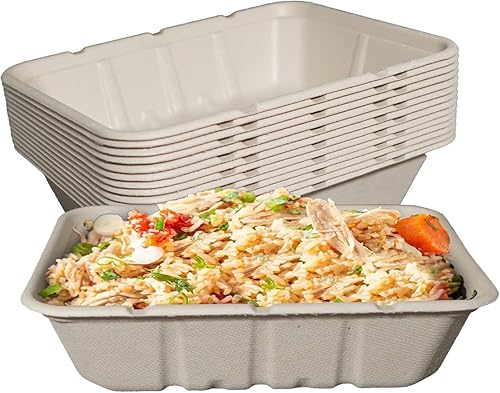 EcoQuality 40oz Disposable Bowls - Rectangular Compostable Sugarcane Fiber Biodegradable Paper Bowls Eco-Friendly Oblong Take Out Food Containers