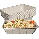 EcoQuality 40oz Disposable Bowls - Rectangular Compostable Sugarcane Fiber Biodegradable Paper Bowls Eco-Friendly Oblong Take Out Food Containers