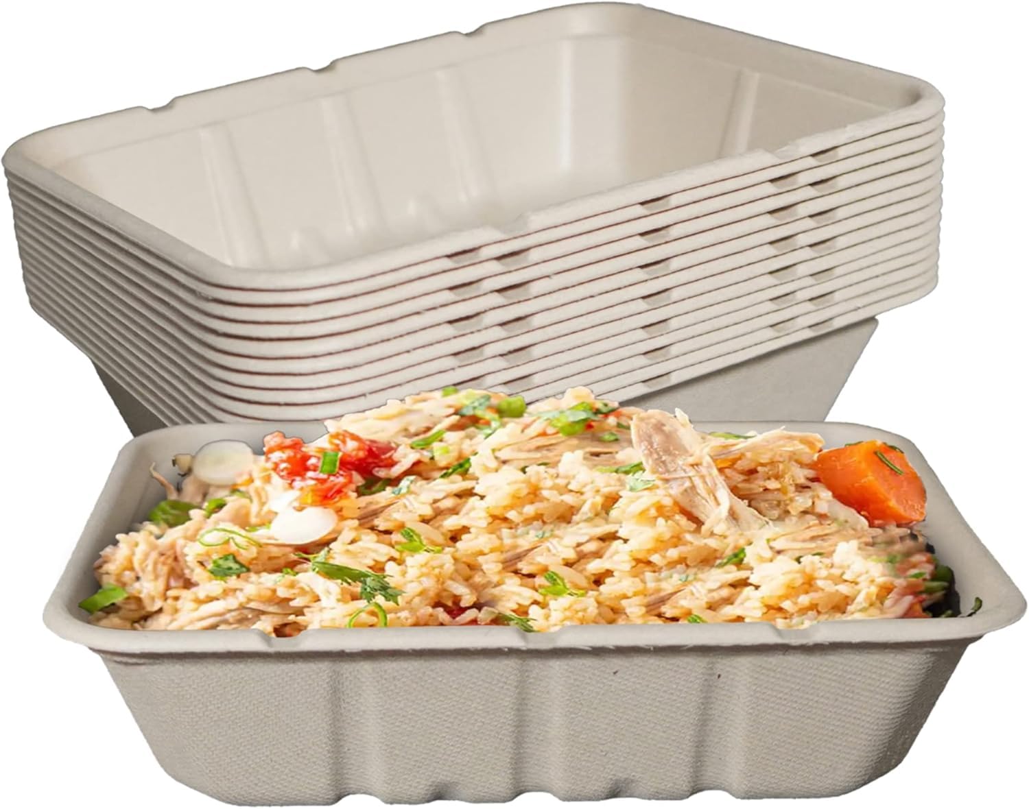 EcoQuality 40oz Disposable Bowls - Rectangular Compostable Sugarcane Fiber Biodegradable Paper Bowls Eco-Friendly Oblong Take Out Food Containers