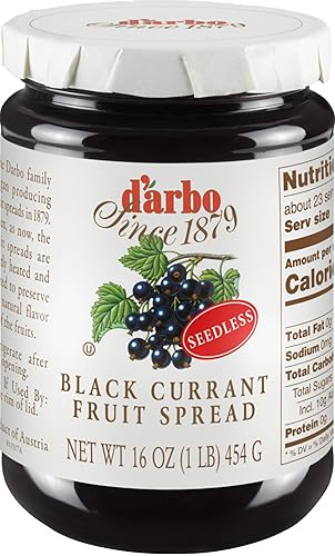 D’arbo All-Natural Blackcurrant Seedless Fruit Spread, 16 oz - Crafted Tradition, Pure Fruit Flavor No Artificial Preservatives-Ensuring a Naturally