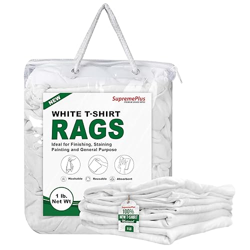 SupremePlus Premium White T-Shirt Cleaning Rags (1 lb. Bag) - White Cotton Rags for Cleaning, Staining, Painting, Oil, Grease & Dust Removal - Shop