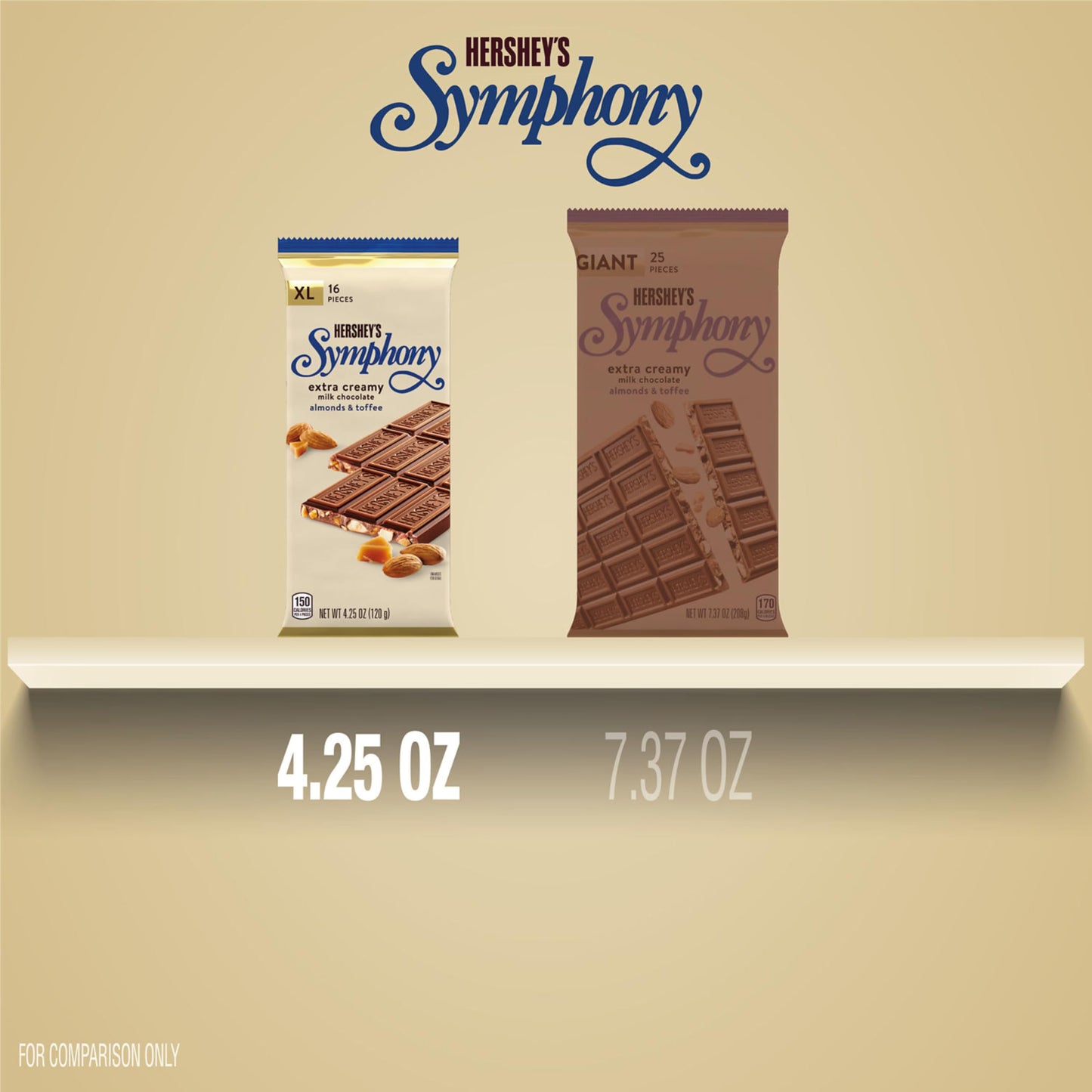 HERSHEY'S SYMPHONY Milk Chocolate, Almonds and Toffee XL, Candy Bar, 4.25 oz (16 Pieces)