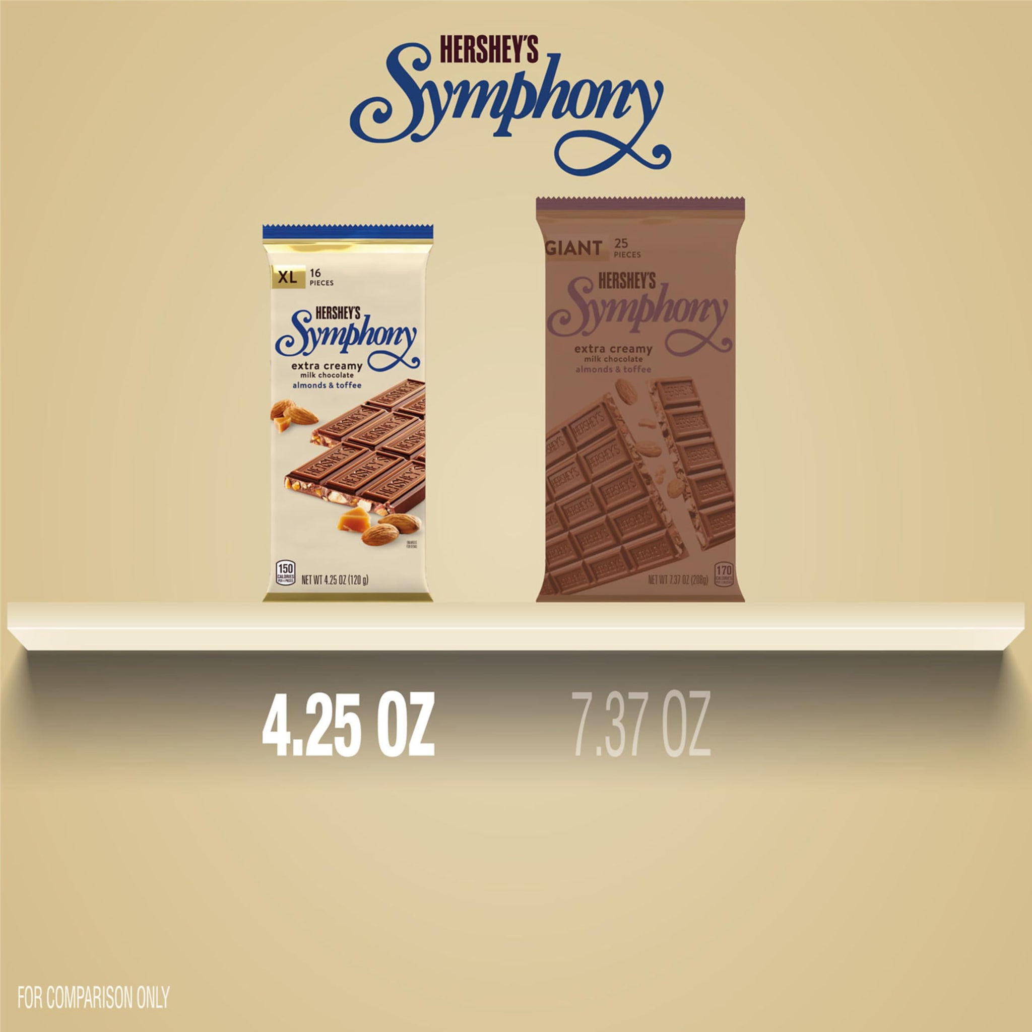 HERSHEY'S SYMPHONY Milk Chocolate, Almonds and Toffee XL, Candy Bar, 4.25 oz (16 Pieces)