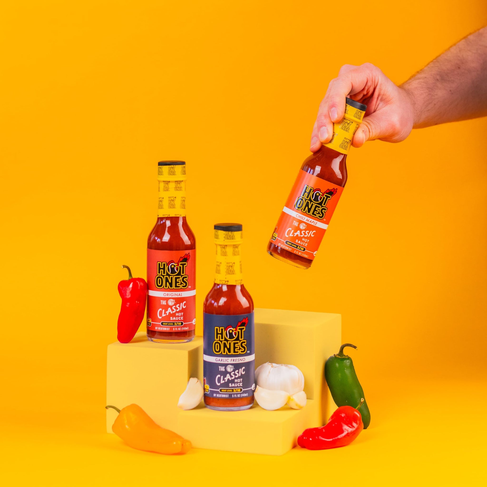 Hot Ones The Classic Trio, Hot Sauce Pack With The Classic Original, Garlic Fresno Chili & Chili Maple, Made With All Natural Ingredients, 5 fl oz