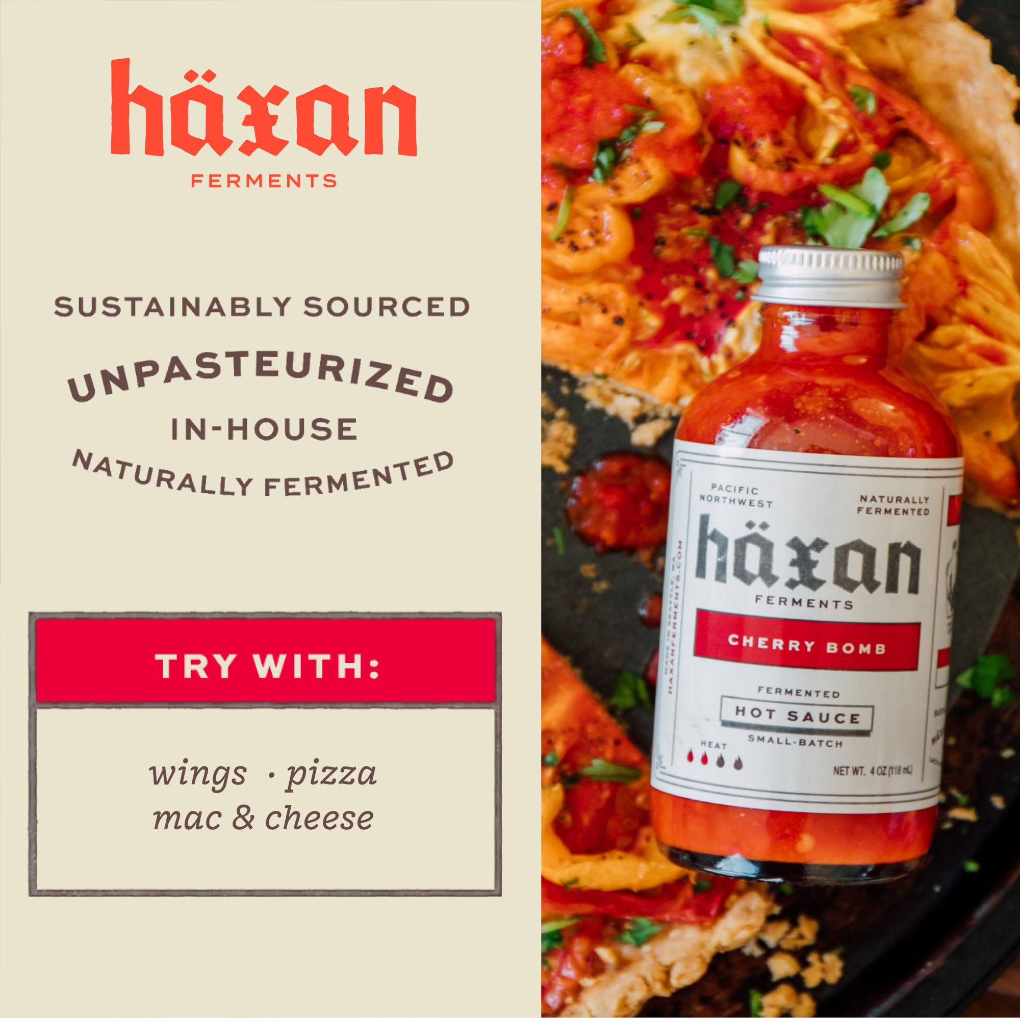 Haxan Ferments Cherry Bomb Hot Sauce (4 oz, 2 Count) - Medium Heat (Level 3/5) - Lacto-Fermented for Umami & Brightness - Perfect for Wings, Mac