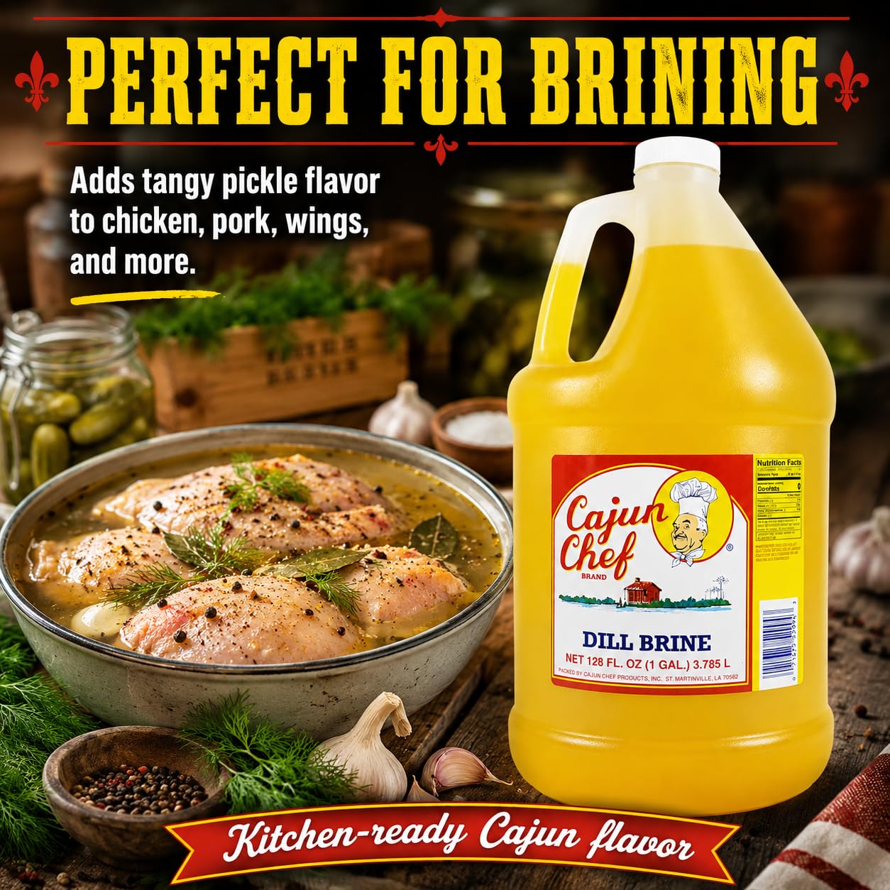 Cajun Chef Dill Brine - Perfect for Brining, Relieves Muscle Cramps, Bloody Mary's, Hydration, Recovery and More (1 Gallon (Pack of 2))