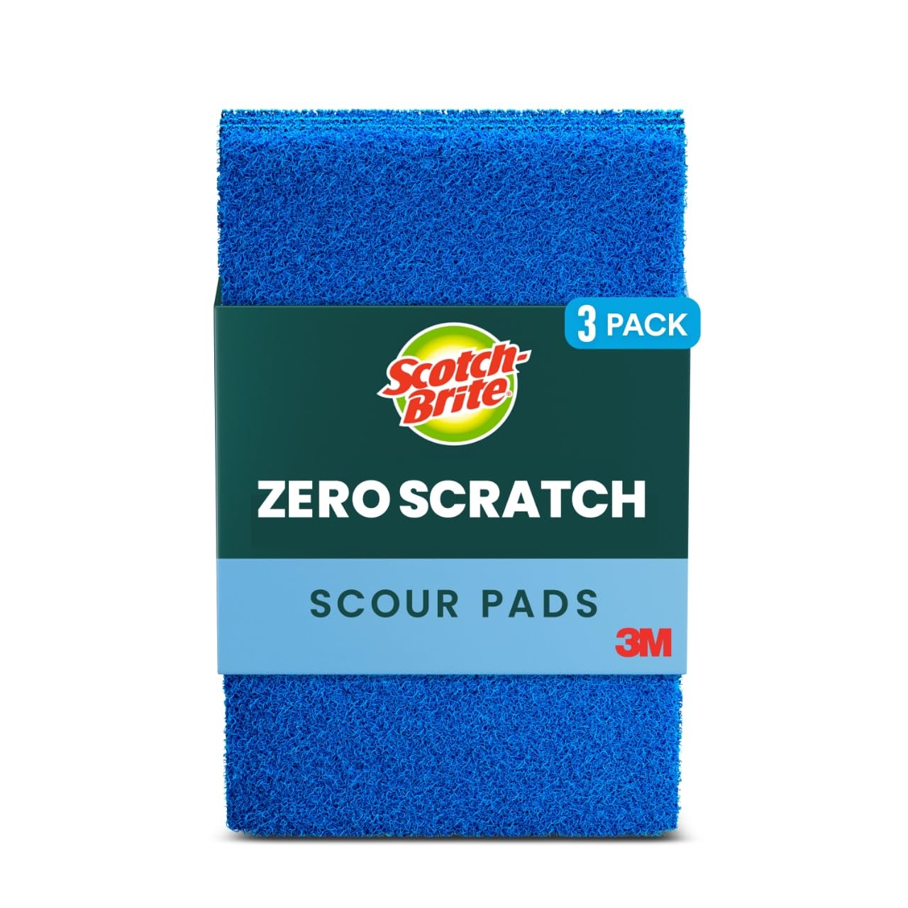 Scotch-Brite Zero Scratch Scouring Pad, Effective + Gentle Dish Scrubber for Household Cleaning, 3 Scrub Pads for Dishes, Nonstick Pots and Pans