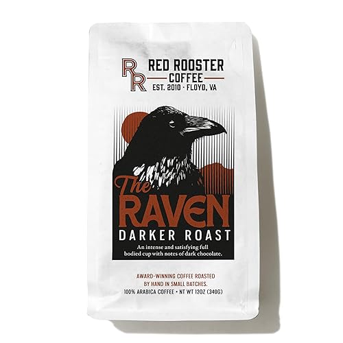 Red Rooster Coffee, The Raven Darker Roast Coffee - Notes of Dark Chocolate and Roasted Pecans, 12oz Whole Bean