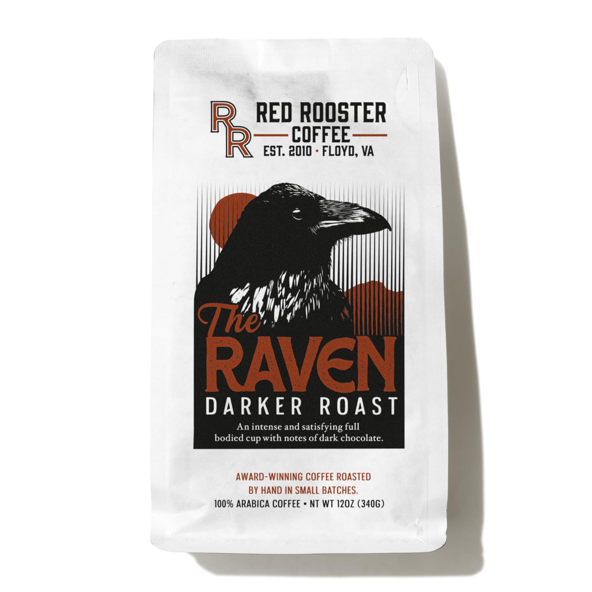 Red Rooster Coffee, The Raven Darker Roast Coffee - Notes of Dark Chocolate and Roasted Pecans, 12oz Whole Bean