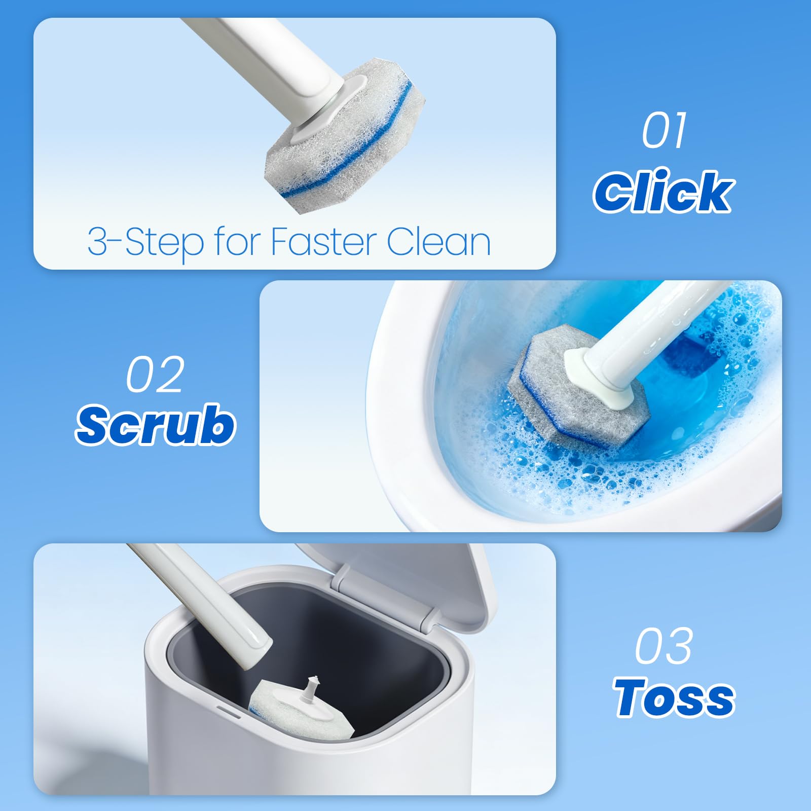40 Disposable Toilet Brush Replacement Pads, Wall Mounted Toilet Holder Set Toilet Cleaning System Starter Kit, Toilet Stick Pads (Blue)