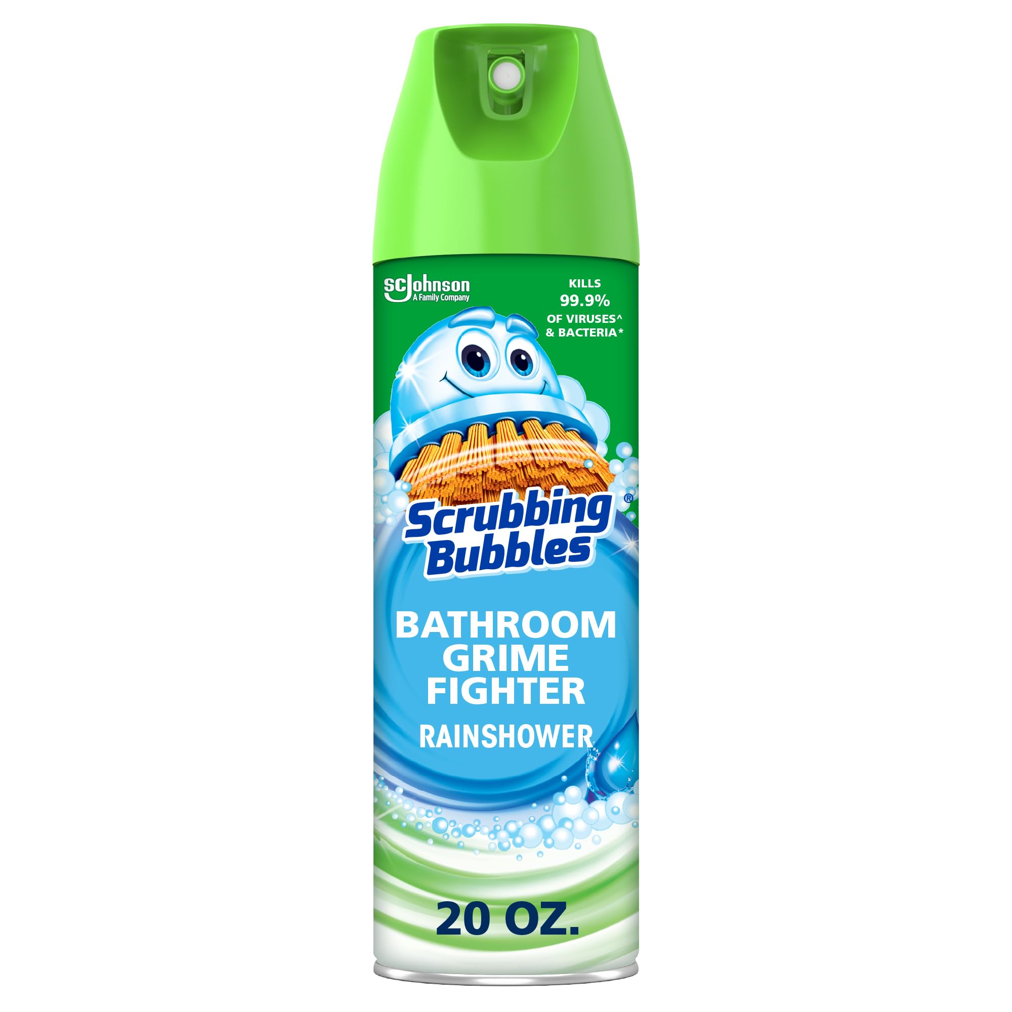 Scrubbing Bubbles Bathroom and Shower Cleaner Disinfectant Aerosol, Foaming Action Bathroom Grime Fighter, Rainshower Scent, 20oz
