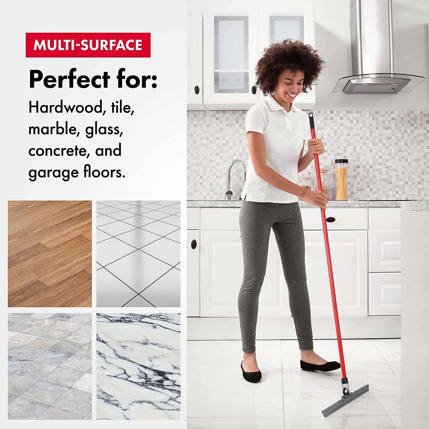 Heavy Duty Floor Squeegee for Concrete and Tile Floor - Silicone Squeegee Broom Floor Scrubber - Large Single Cast Rubber Blade Aluminum Long Handle