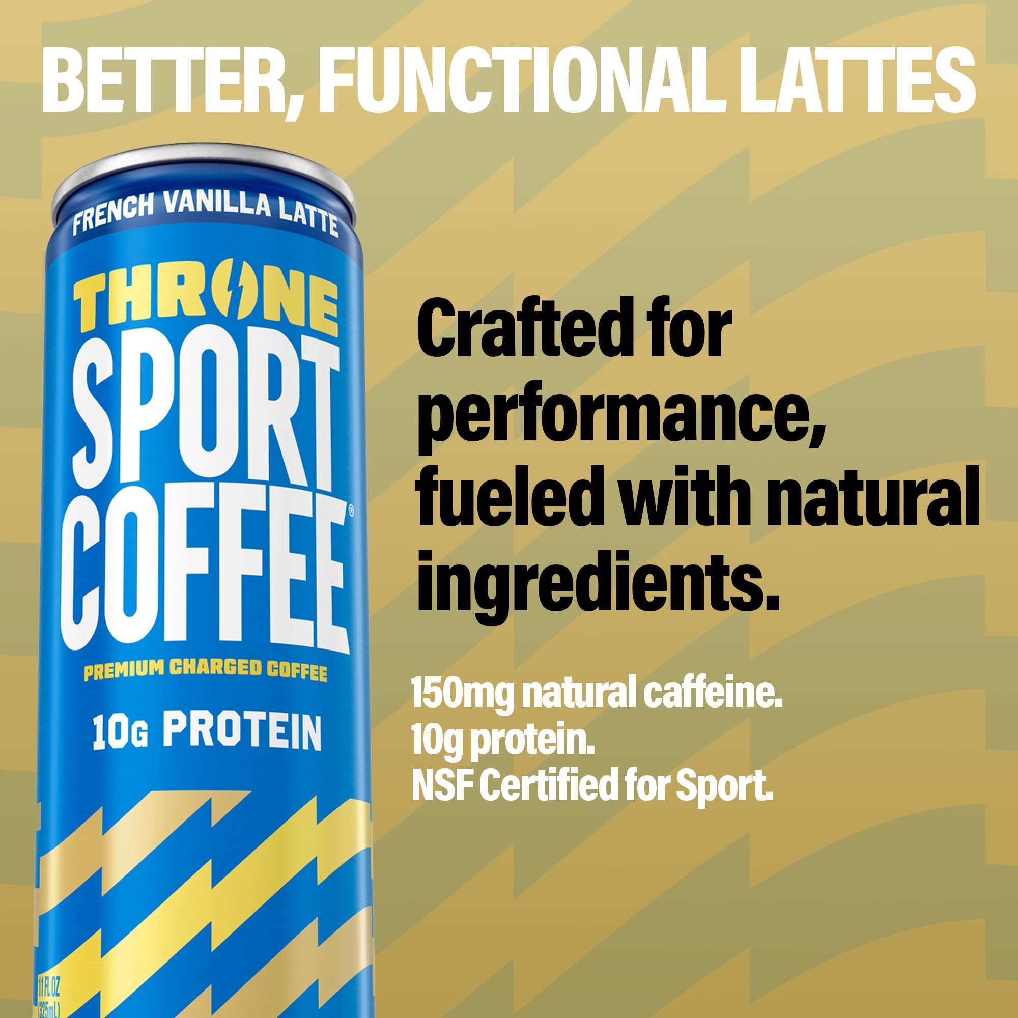 Throne Sport Coffee Latte - 10g protein - 150mg Natural Caffeine and B Vitamins - Lactose-Free, Premium Arabica, NSF Certified, Active Lifestyles