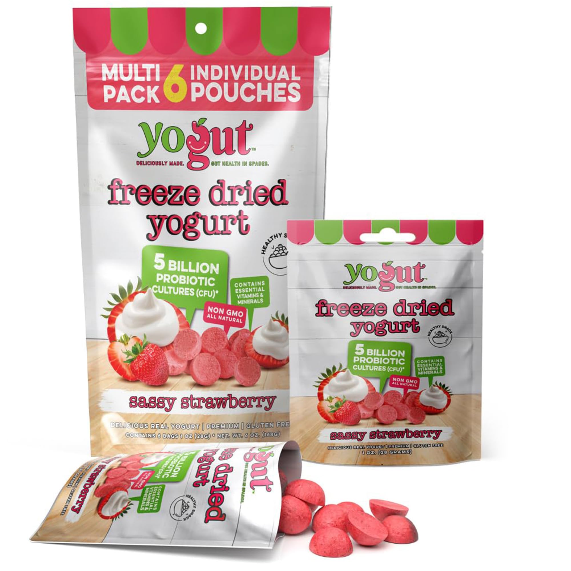 YoGut Freeze Dried Yogurt Snack Pack, Healthy, On-the-Go Smoothie Melts Snacks for Kids & Adults, Gluten Free, Non GMO with 5 Billion Live Probiotics