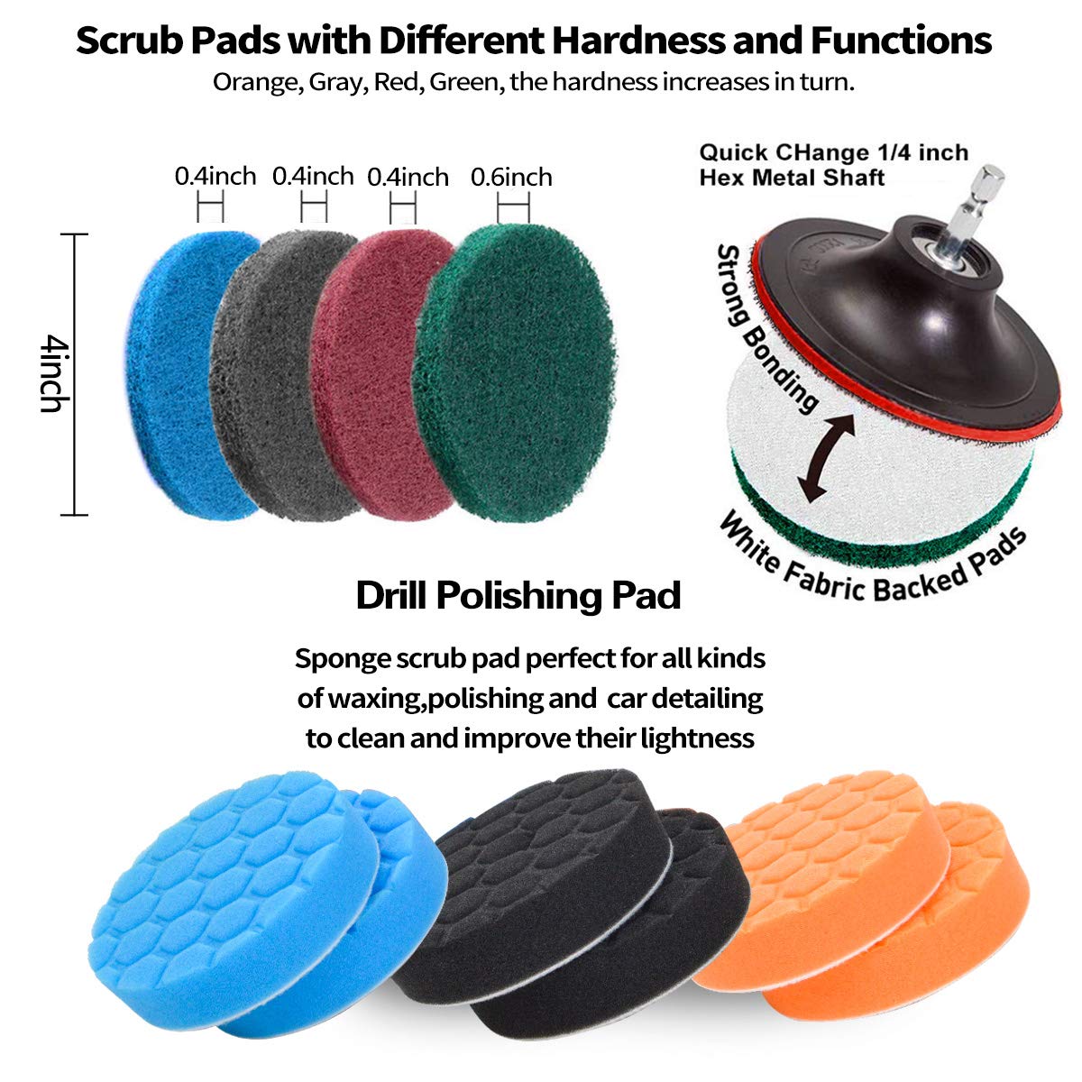 JUSONEY Drill Brush Scrub Pads 38 Piece Power Scrubber Cleaning Kit - All Purpose Cleaner Scrubbing Cordless Drill for Cleaning Pool Tile, Sinks