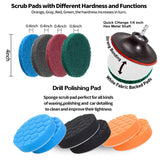 JUSONEY Drill Brush Scrub Pads 38 Piece Power Scrubber Cleaning Kit - All Purpose Cleaner Scrubbing Cordless Drill for Cleaning Pool Tile, Sinks