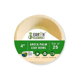 Earth Cleanse Palm Leaf Bowls 4 Inch Round 25 Pack - Disposable Bowls, Heavy Duty, Plastic Free, Compostable Dinnerware for Snacks, Desserts, Dips