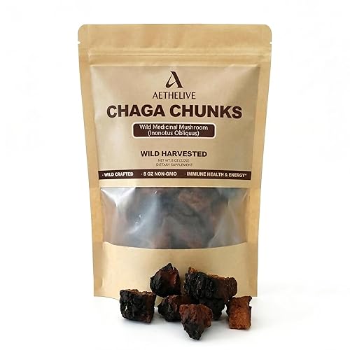 Chaga Mushroom Chunks - 8 Ounce, 100% Wild Harvested with Black Top Crust, Premium Raw Chaga Tea Chunks - Antioxidants, Focus, Healthy Drinks