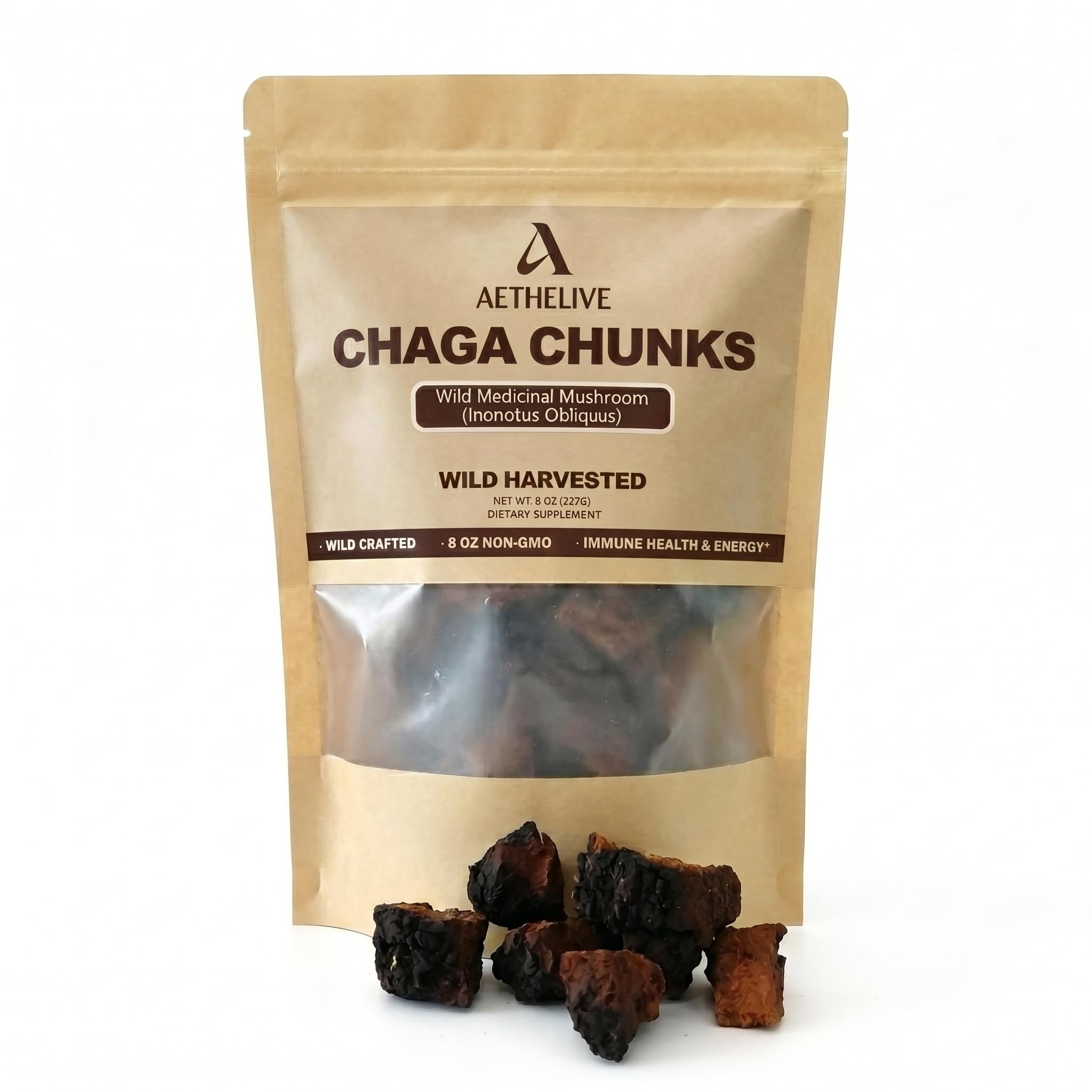 Chaga Mushroom Chunks - 8 Ounce, 100% Wild Harvested with Black Top Crust, Premium Raw Chaga Tea Chunks - Antioxidants, Focus, Healthy Drinks