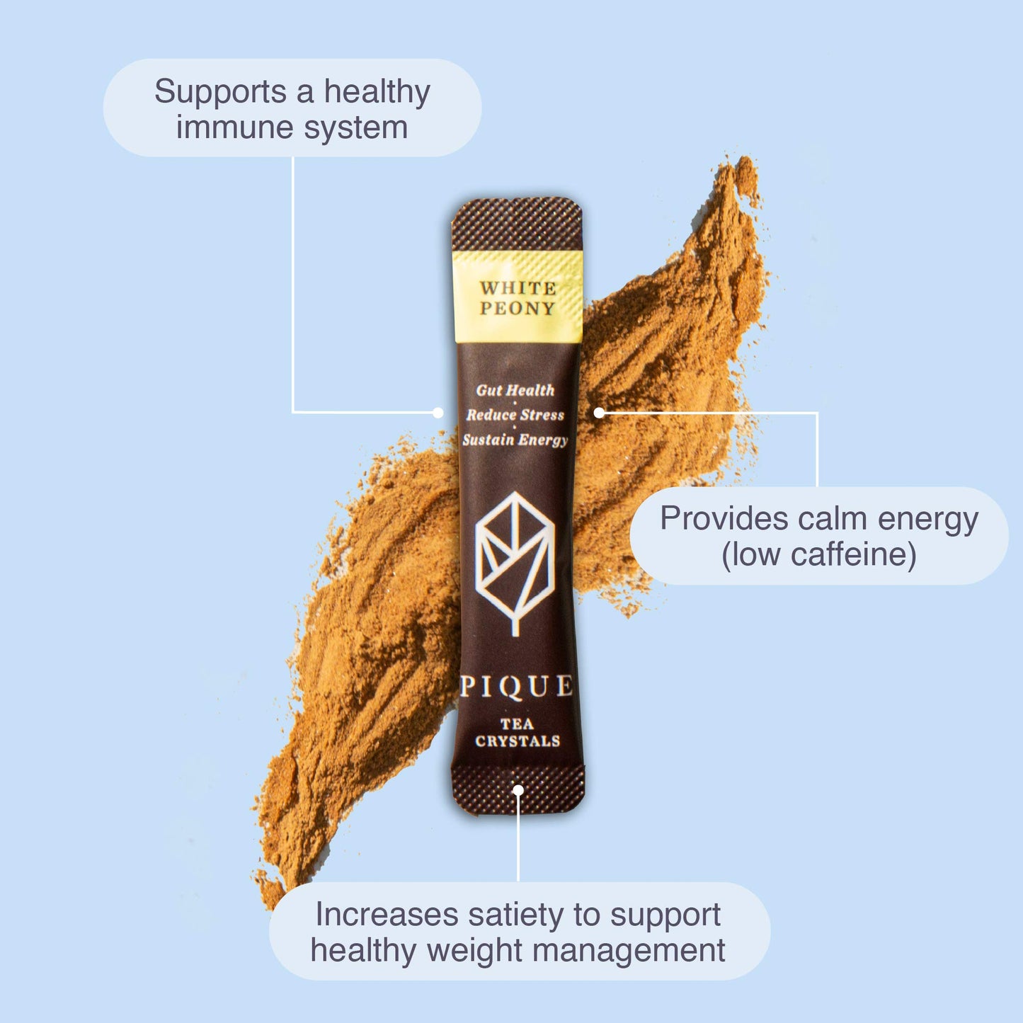 Pique Organic White Peony Tea Crystals - Antioxidants for Radiant Skin, Immune Support, Fujian Chinese Caffeinated Tea - 14 Single Serve Sticks (Pack