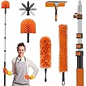 High Ceiling Duster Kits with 3-12FT Adjustable Pole - Includes Extra Long Duster, High Ceiling Duster, Rotatable Window Squeegee & Cobweb Duster