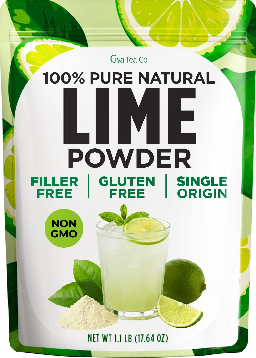 Gya Tea Co Lime Powder 1.1 lb (17.64 oz) - Rich in Vitamin C, Raw Lime Juice Powder - Water Flavor Enhancer for Drinks, Smoothies, Cooking, Cocktails