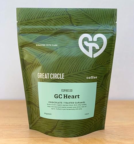 Great Circle Coffee - Organic, Fresh Whole Bean, Smooth Rich Taste, Specialty Dark Roast GC Heart Espresso Blend, Gourmet Beans, Sustainable, Single