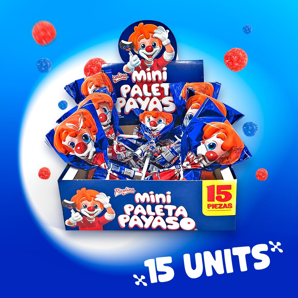 Ricolino Mini Paleta Payaso Chocolate Covered Marshmallow Lollipop (15 Count) -Coated Marshmallows Lollipops - Mexican Suckers, Hispanic Perfect