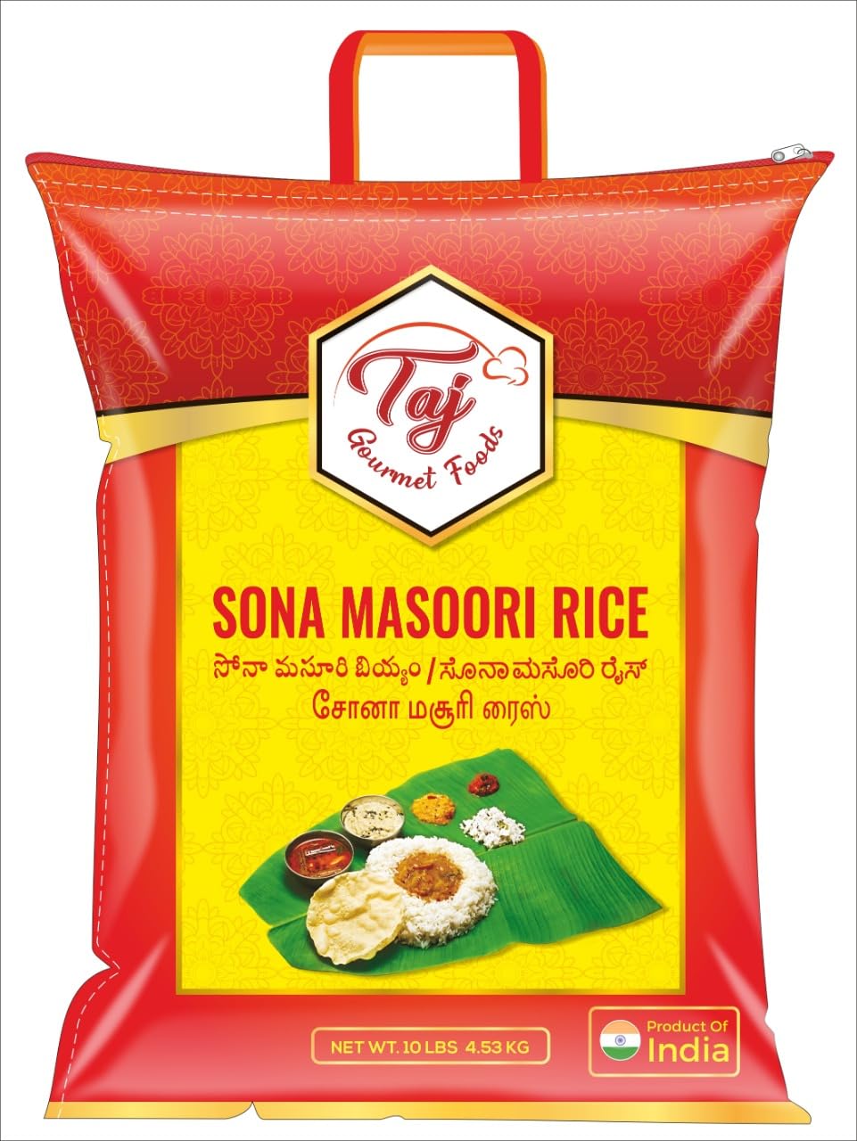 TAJ Sona Masoori Rice 10lbs | Short Grain White Rice | Product of India