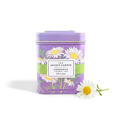 Organic Chamomile Herbal Tea - 50 Packets - Pure Chamomile Teabags - USDA Certified 100% Non-GMO - Decaffeinated Designer Gift Tin