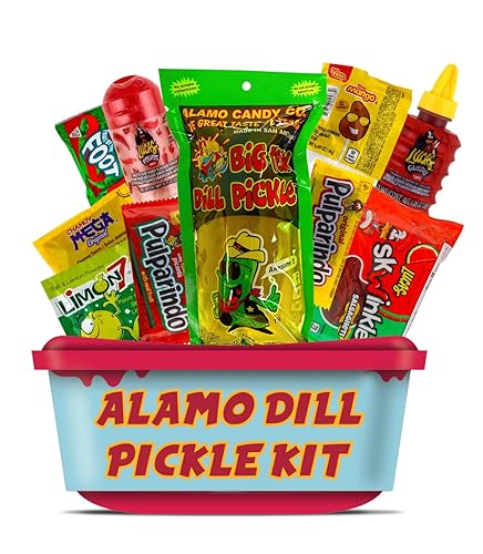 Alamo Dill Pickle Kit, Make Your Own Chamoy Kit, Make the Famous TikTok Trend, Includes Original Alamo Dill Pickle, Chamoy Sauce, Chips, Baby Lucas