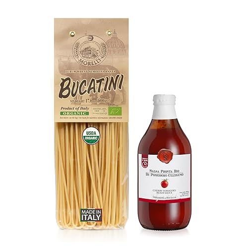 Mercato di Bellina Gourmet Pasta and Sauce Gift Set - Organic Bucatini Noodles with Authentic Italian Pasta Sauce - Italian Food Gifts Imported from