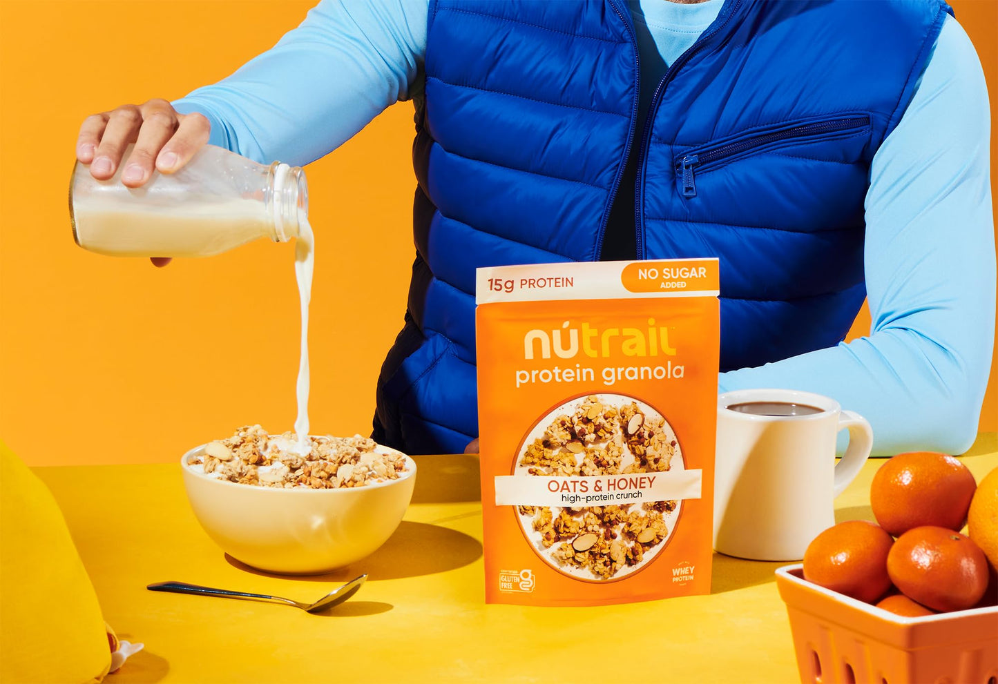 NuTrail 15g Protein Granola Cereal, Honey and Oats, No Sugar Added, Gluten Free, Made with Whey, 8 oz. 1 Count