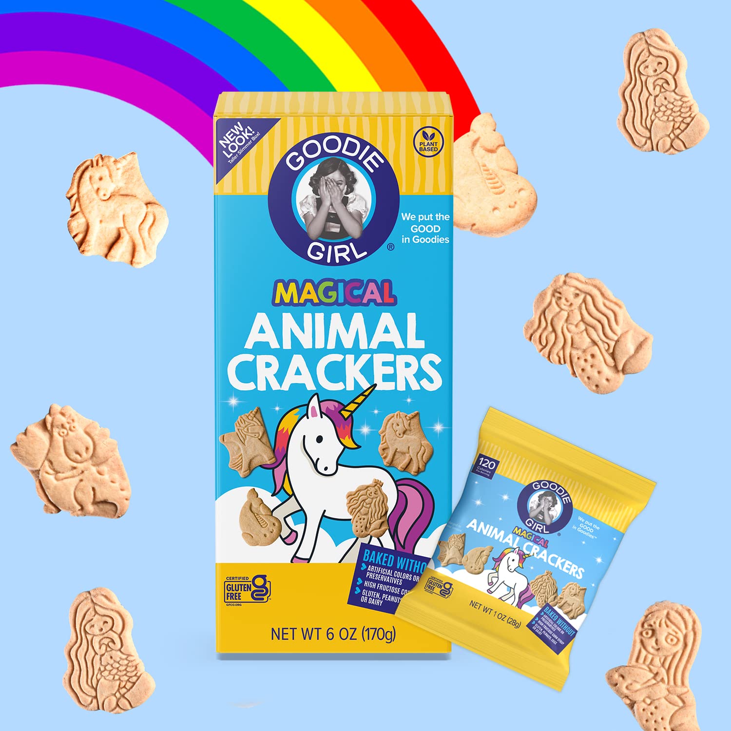 Goodie Girl Magical Animal Crackers - Gluten Free, Peanut Free, Dairy Free, Egg Free - Fun Shapes Like Unicorns & Mermaids - 6 oz Boxes (Pack of 3)