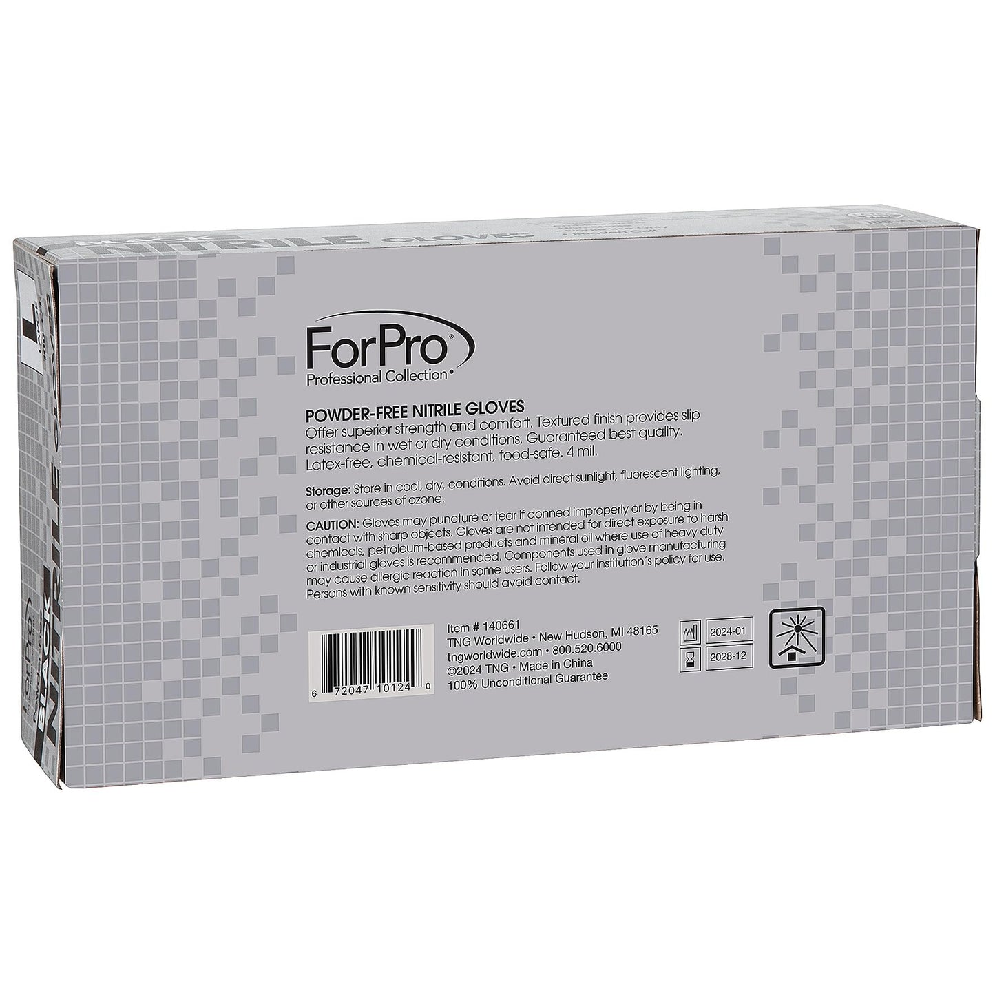 ForPro Disposable Nitrile Gloves, Chemical Resistant, Powder-Free, Latex-Free, Non-Sterile, Food Safe, 4 Mil, Black, Large, 100-Count