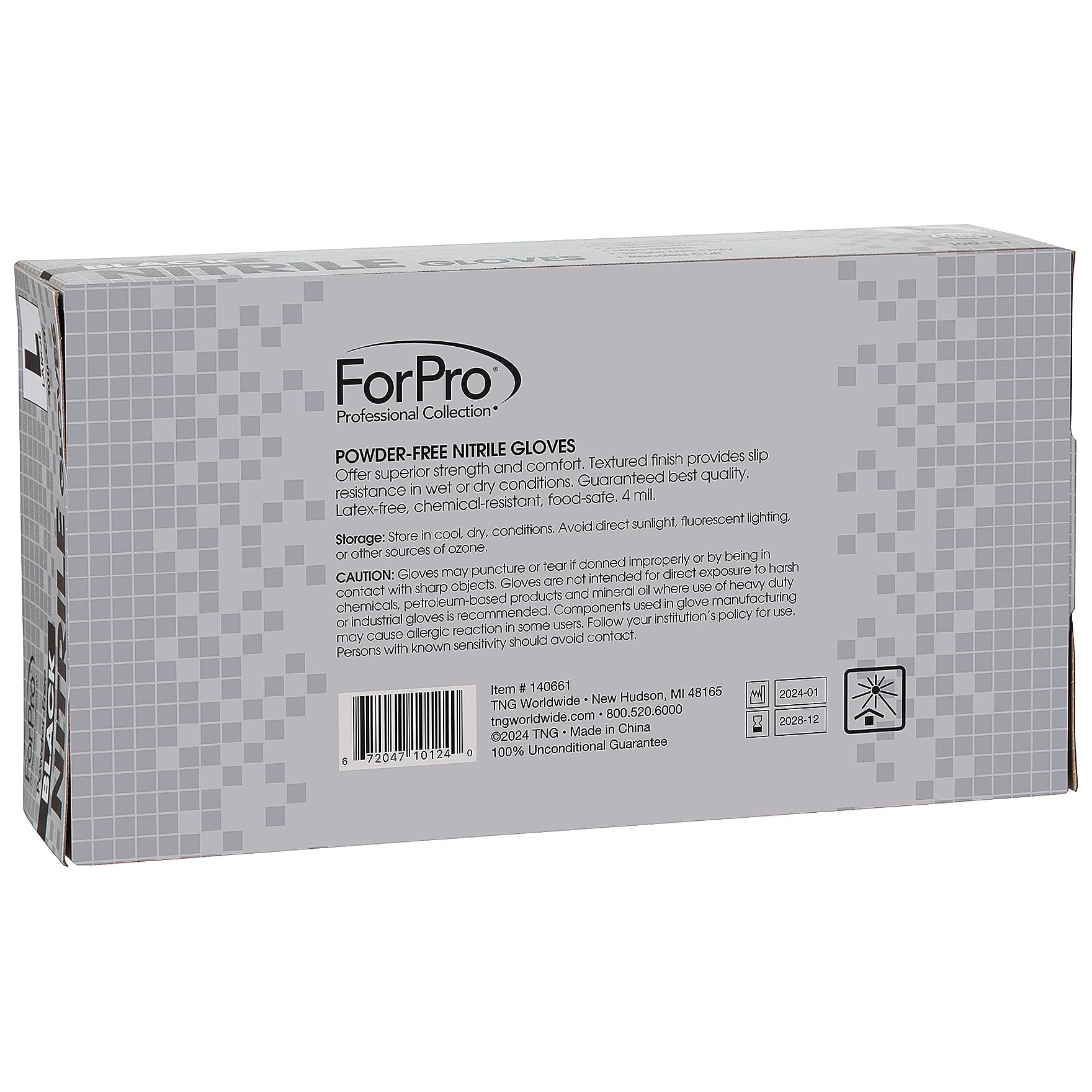 ForPro Disposable Nitrile Gloves, Chemical Resistant, Powder-Free, Latex-Free, Non-Sterile, Food Safe, 4 Mil, Black, Large, 100-Count