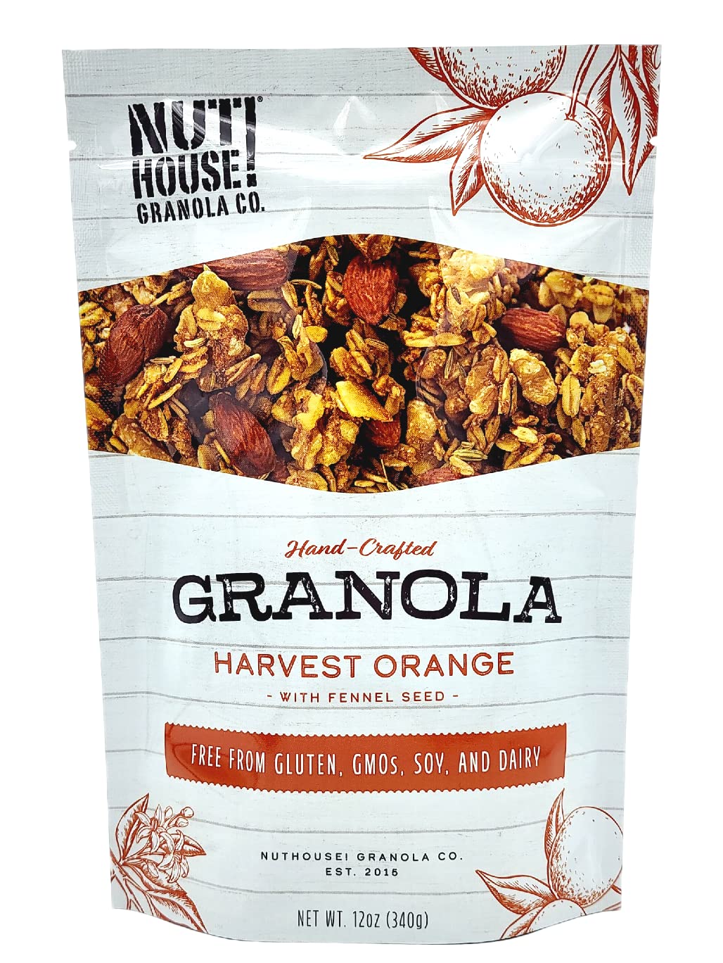 NutHouse! Granola Company - Premium Harvest Orange Granola | Certified Gluten-Free, Non-GMO, Kosher | Vegan, Soy-Free | 12 oz. Bag (3-Pack)