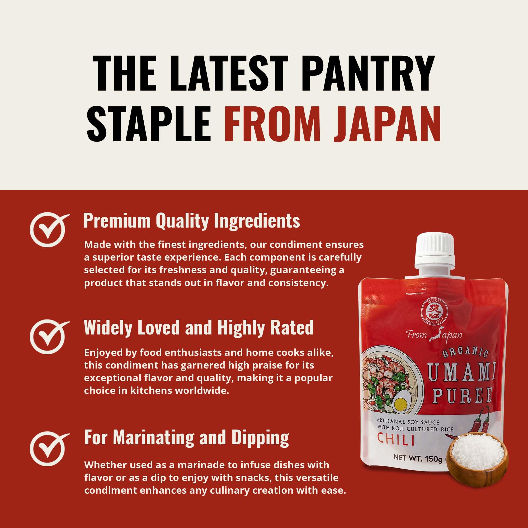 Muso From Japan - Organic Umami Chili Puree, Japanese Flavor Enhancer, USDA Organic, Ideal for Sauces, Marinades, Cooking - 5.2 oz (Pack of 1)