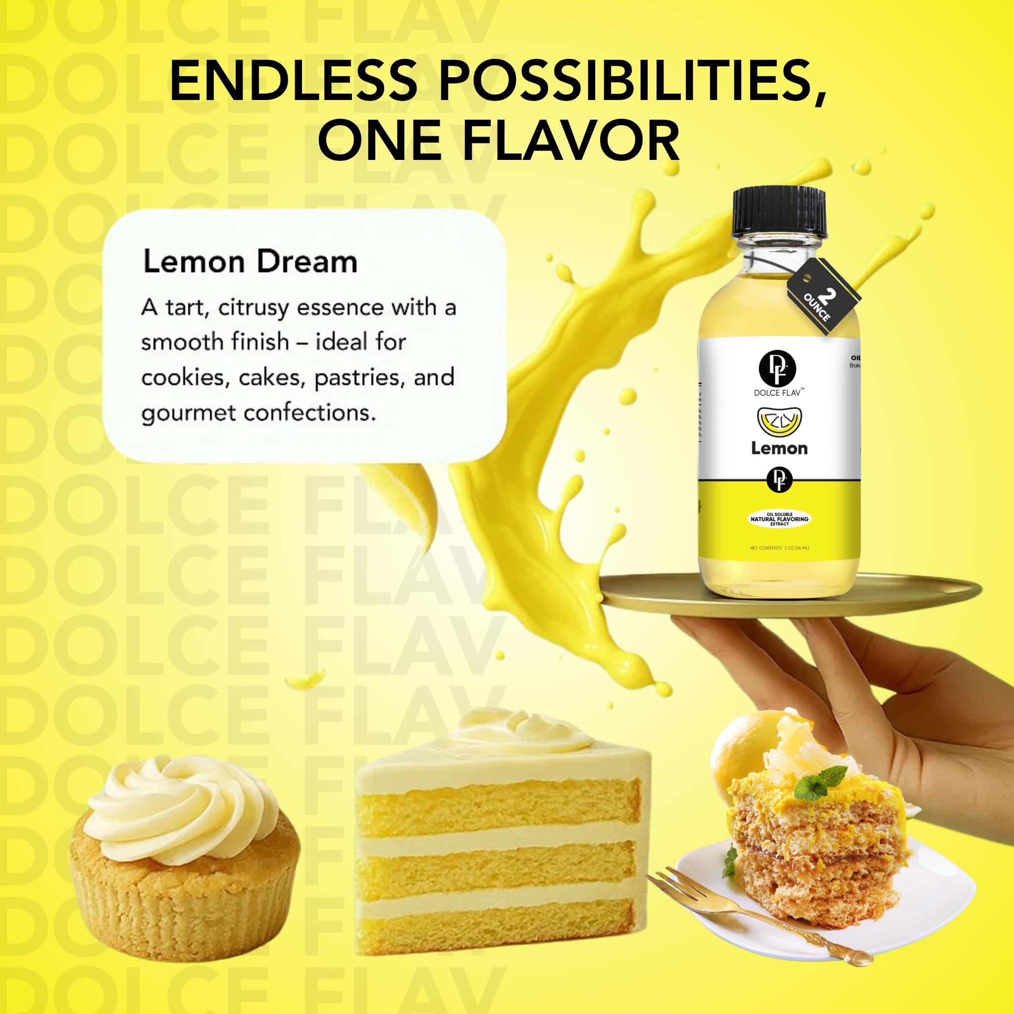 Dolce Flav Natural Lemon Extract - 8 Ounce Oil-Soluble Kosher, Sugar-Free, Concentrated Fresh Citrus Lemon Flavor for Baking, Chocolates & Desserts