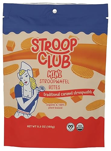 Stroop Club Traditional Organic Mini Stroopwafel Caramel Treats | Vegan, Plant-Based and Dutch-Approved Indulgence - Vegan Waffle cookies (pouch