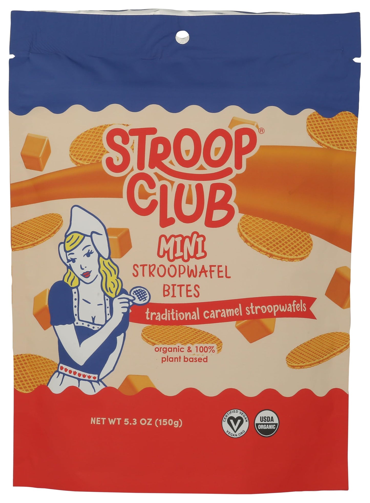 Stroop Club Traditional Organic Mini Stroopwafel Caramel Treats | Vegan, Plant-Based and Dutch-Approved Indulgence - Vegan Waffle cookies (pouch