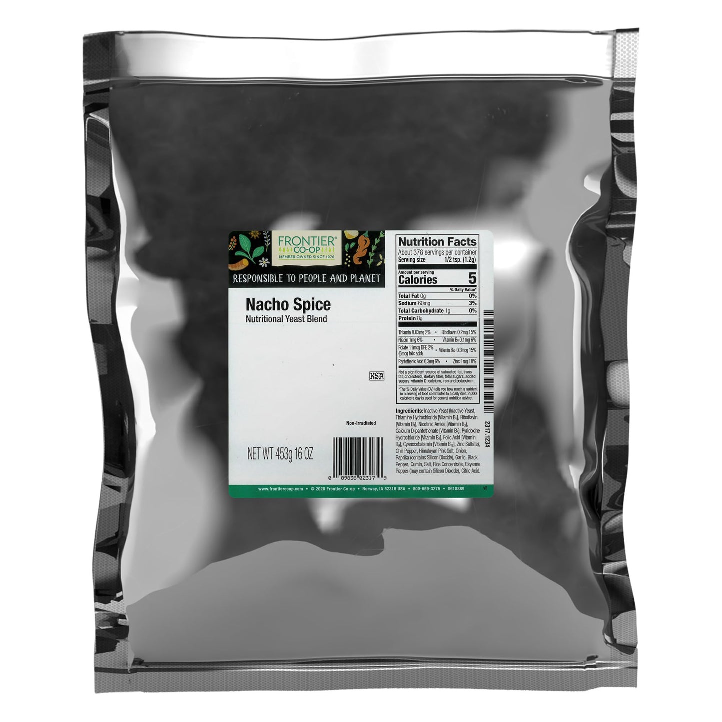 Frontier Co-op Nacho Spice Nutritional Yeast Blend, 1lb Bulk Bag - Bold Umami Cheese Flavor for Popcorn, Fondue, Pasta, Chips, Soups