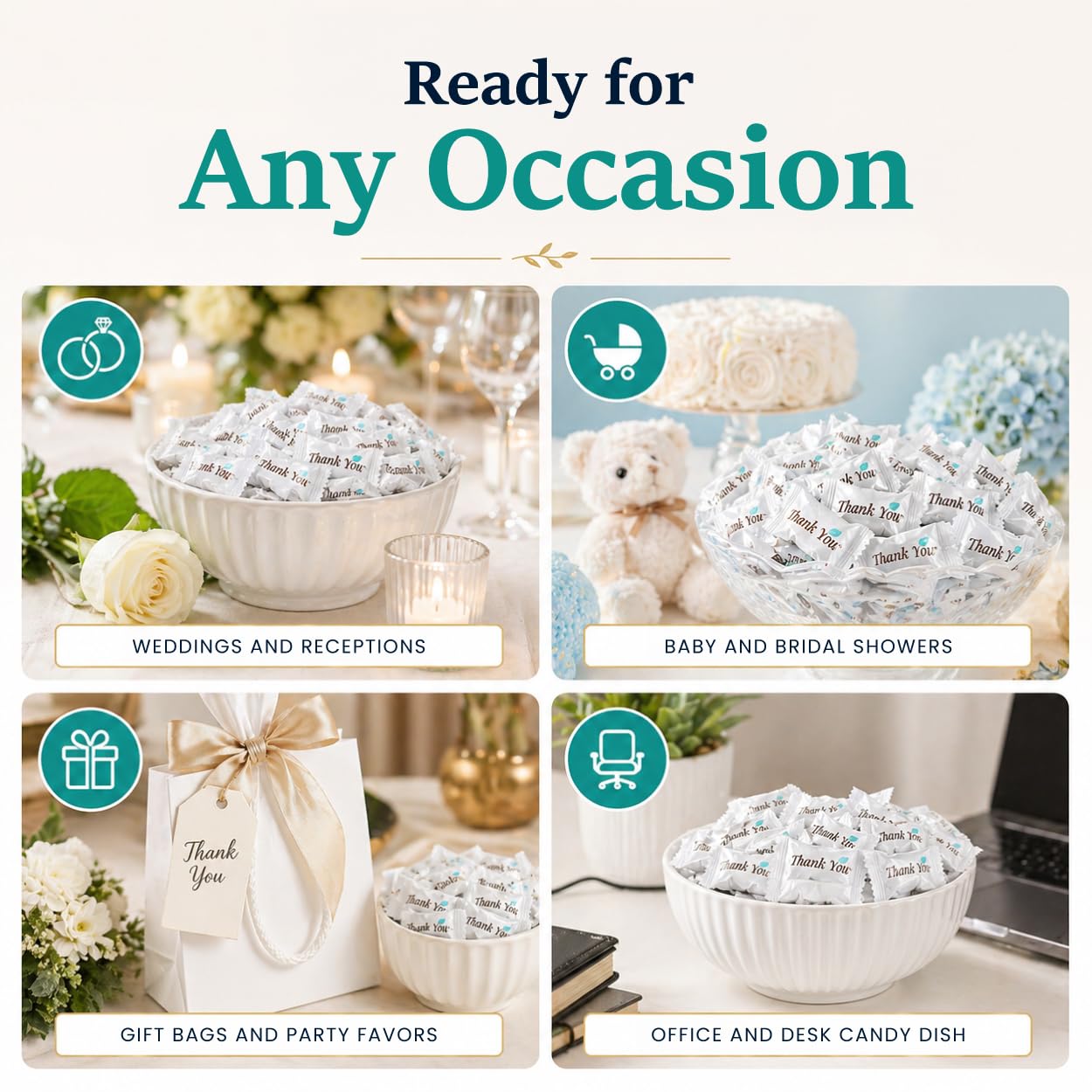 Stock Your Home Thank You Buttermints, Approx. 125 Count - Individually Wrapped Butter Mints, Soft Creamy Mint Candy, Kosher, Made in USA, Perfect