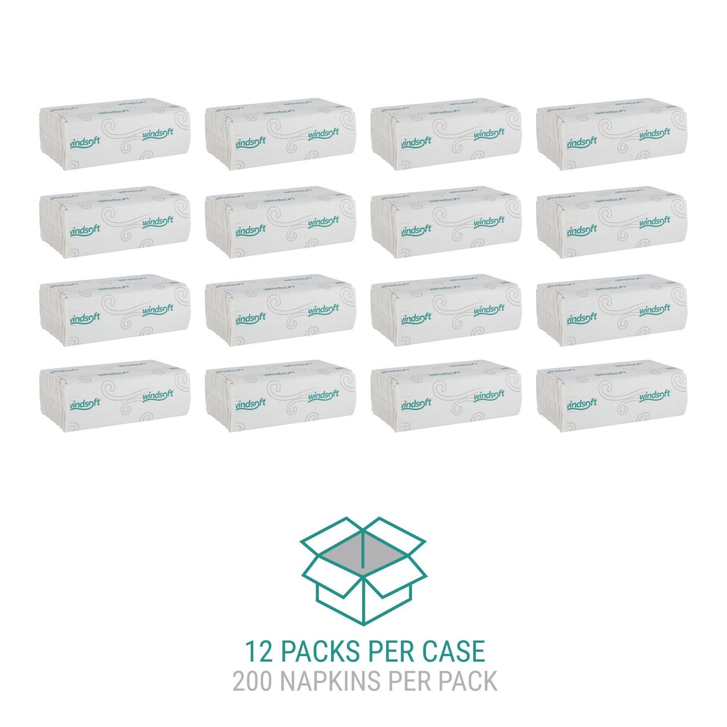 Windsoft C Fold Disposable Bathroom Paper Towels, 2,400 Recycled White Hand Towels, 200 Towels Per Pack, 12 Packs Per Carton, 13.25"x10.2", Embossed