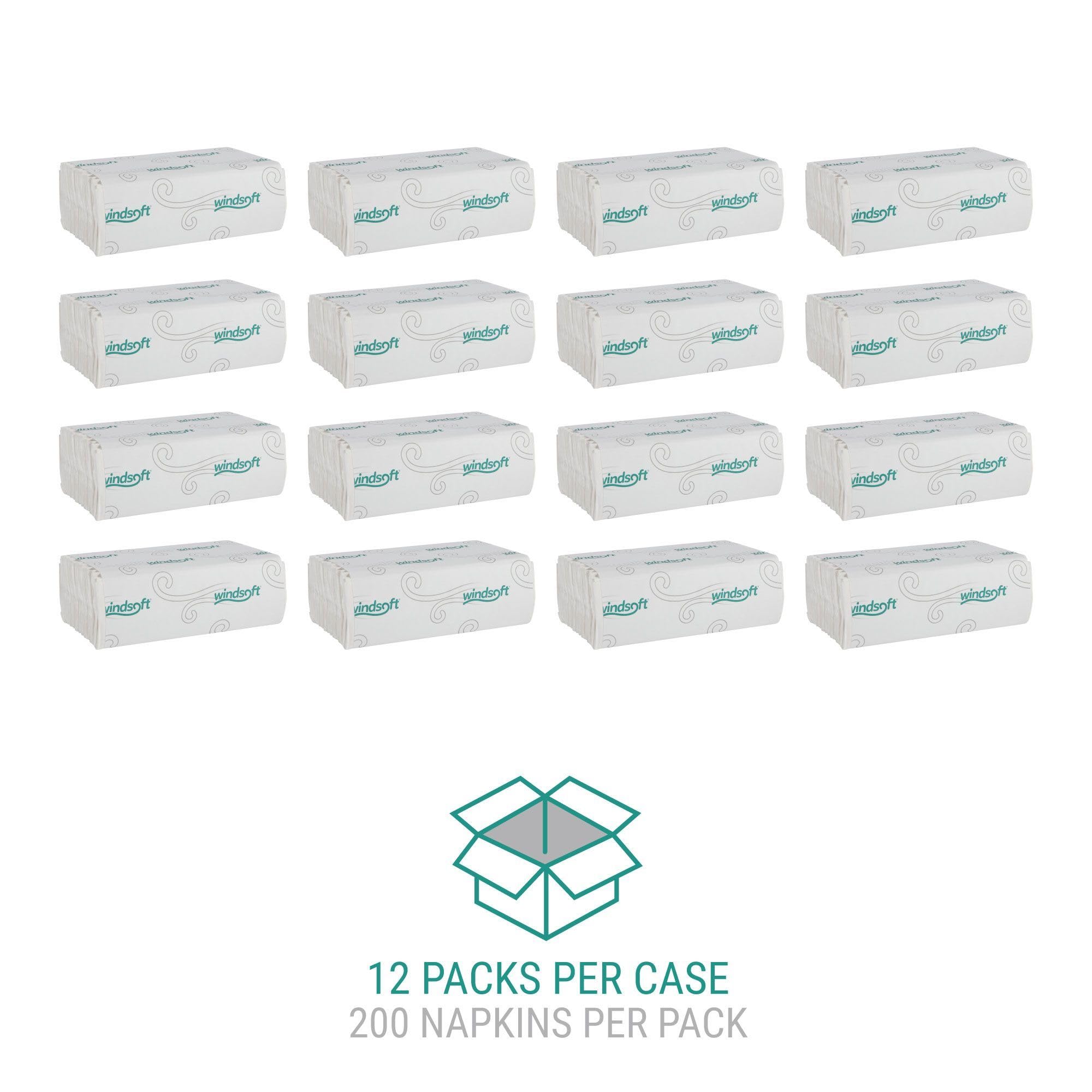 Windsoft C Fold Disposable Bathroom Paper Towels, 2,400 Recycled White Hand Towels, 200 Towels Per Pack, 12 Packs Per Carton, 13.25"x10.2", Embossed