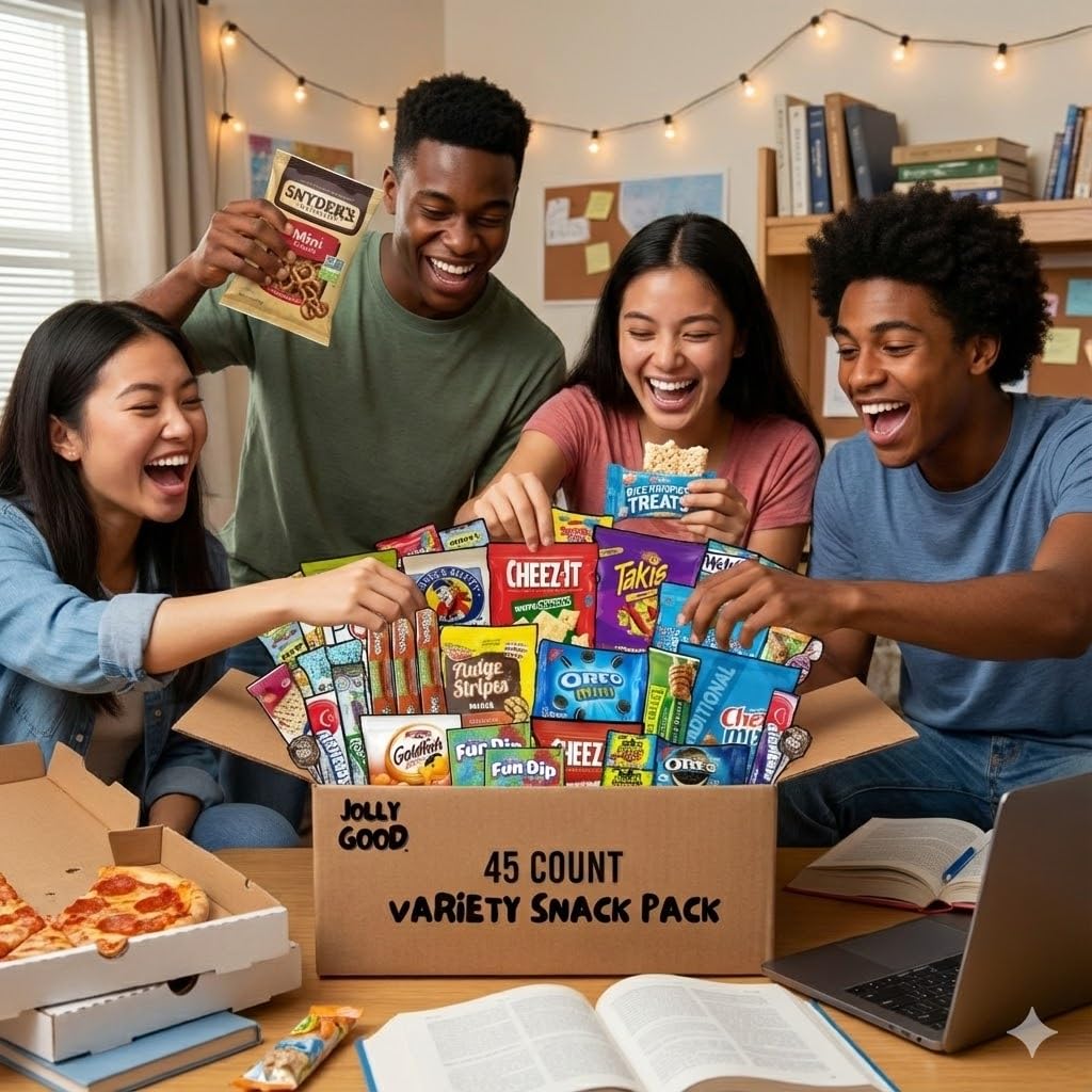 45 Count Variety Snack Box Care Package Gift Basket Snack Pack Candy Treats Chips Cookies for Adults Kids Grandkids Teens College Students Guys Girls